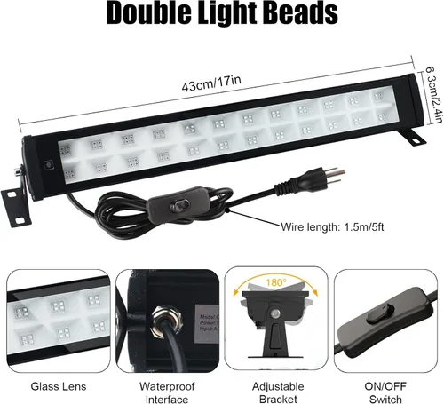 Vista 2 de Barras de luz negras de 50 W, impermeables, portátiles, 395-405 nm, luces negras LED UV con enchufe+interruptor de encendido/apagado+cable de 5 pies