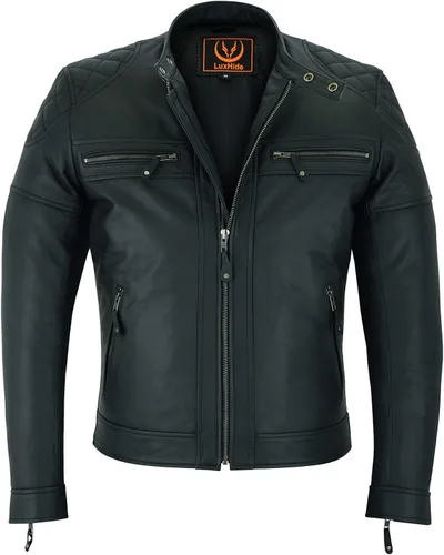 Vista 3 de A&H Apparel Chaqueta clásica de cuero de vaca de dos tonos para hombre, de grano superior