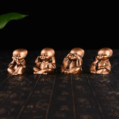 Vista 3 de BRABUD TQGJBS233 - Juego de 4 figuras de monjes de resina Hear No Evil See No Evil Speak No Evil TQGJBS233
