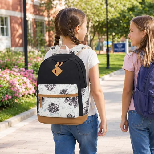 Vista 7 de Leaper Mochila escolar linda para niñas: bolsas de lona Kawaii para niñas de 10 a 12 años - Mochilas de viaje para laptop para adolescentes
