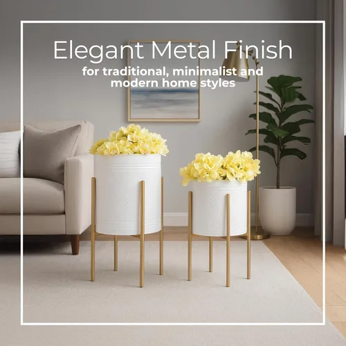 Vista 5 de Macetas decorativas con soporte de metal para decoración del hogar, macetas modernas para decoración de pasillo, entrada y sala de estar, macetas