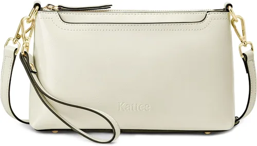 Vista 8 de Kattee Bolso cruzado de cuero genuino para mujer, bolso pequeño Beige