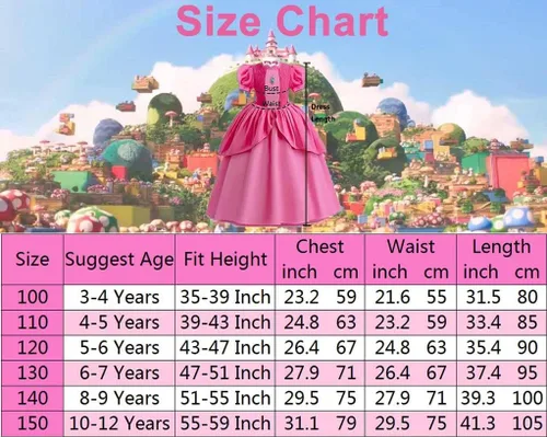 Vista 5 de Magwei Princess Peach Costume Dress for Girls Kids Super Bros Cosplay with Accessories Halloween Party Dress Up Outfit 3-12Y