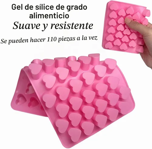 Vista 3 de 2 moldes de silicona con forma de corazón, moldes de gomitas, silicona antiadherente de grado alimenticio, para hornear caramelos de chocolate
