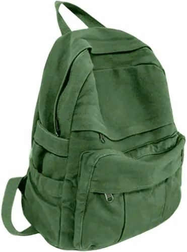 Vista 14 de Mochila de lona para mujer, mochila estética retro, mochila básica para estudiantes de secundaria/universidad, bolsa de viaje para laptop, Negro
