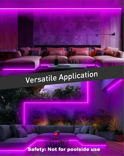 Vista 9 de luces LED de cuerda AC 120V, tira de neón eco de 120 LED/m sin puntos, conectable y cortable, impermeable ETL IP65 y resistente al clima