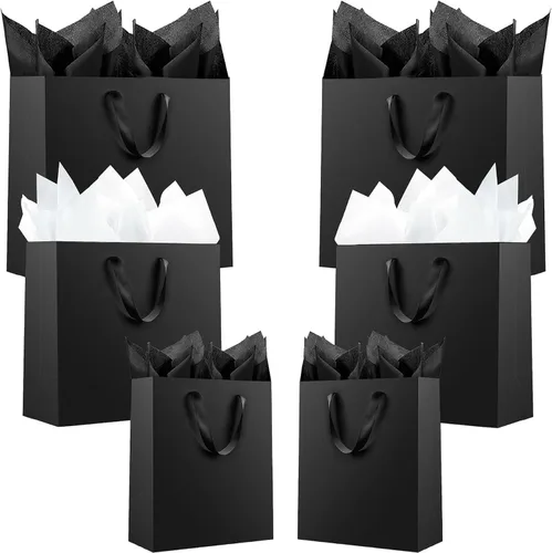 Vista 14 de Offizon 12 bolsas de regalo negras, bolsas de regalo con papel de seda