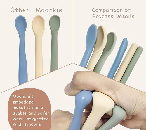 Vista 5 de Moonkie Juego de 4 cucharas de silicona para bebé, cucharas para niños pequeños para autoalimentación de 6 meses, cucharas de alimentación de dos