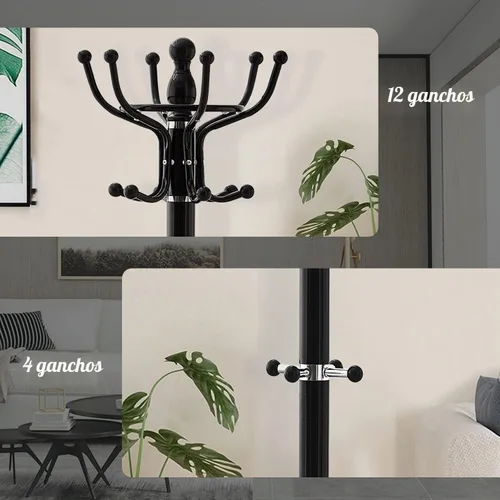 Vista 7 de Kertnic Perchero independiente con 16 ganchos y base de mármol - Soporte de árbol de pasillo de metal resistente para entrada, sombreros, abrigos 16