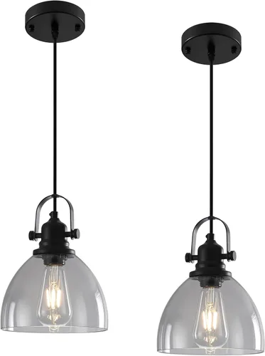Vista 20 de Luces Colgantes de Vidrio para Isla de Cocina, 7.5 pulgadas Luces Colgantes de Vidrio Dorado 1-Paquete, Lámpara Colgante Moderna con Pantalla