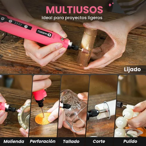 Vista 5 de HARDELL Mini herramienta giratoria inalámbrica, kit de herramientas rotativas recargables de 5 velocidades de 3.7 V con 69 accesorios, carga USB