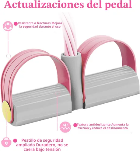 Vista 4 de Banda de resistencia de pedal con asa, bandas de ejercicio duraderas de 6 Rosado y gris