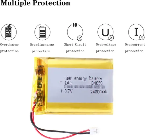 Vista 4 de Liter 3.7V 2400mAh 104050 Lipo Batería recargable de iones de polímero de litio con conector JST 0.079 in
