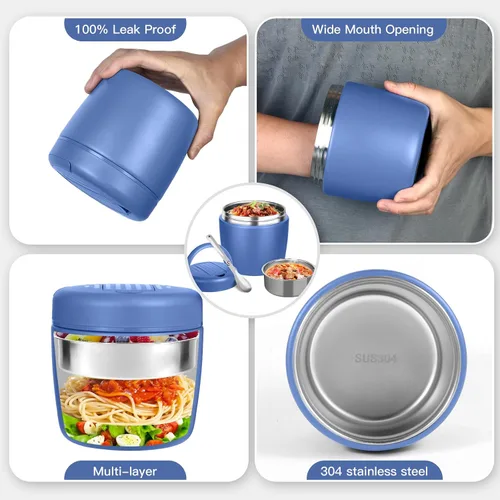 Vista 8 de Termo para comida caliente de 40 onzas, tarro de comida aislado al vacío para adultos, de acero inoxidable, termo de sopa de boca ancha a prueba