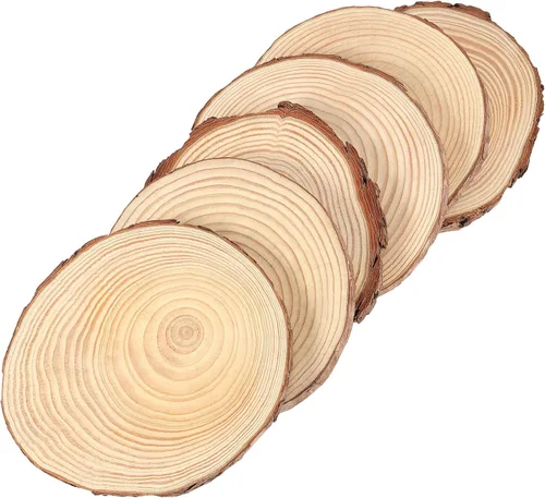 Vista 4 de 12 piezas de rebanadas de madera de 6.3 a 6.7 pulgadas para manualidades, rondas de madera sin terminar con corteza, discos redondos de madera