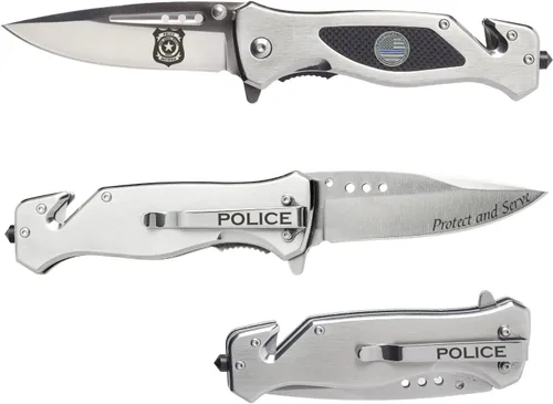 Vista 8 de Cuchillo táctico plegable Firefighter Black Stealth Elite - Cuchillo de bombero de rescate - Regalo para personal de primera respuesta - Pequeña