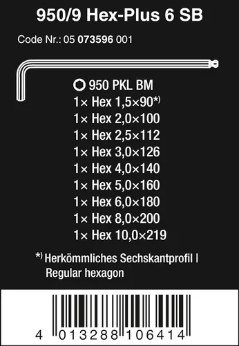 Vista 2 de Wera - Juego de llaves en L 950 PKL/9 BM SB hexagonales, BlackLaser, llave hexagonal de punta redonda, 9