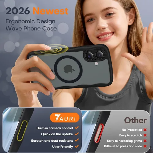 Vista 4 de TAURI Funda para iPhone 16 para mujeres y niñas, con control de cámara, [compatible con Masafe], funda Wave para iPhone 16 de 6.1 pulgadas