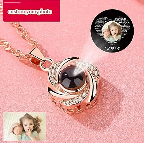 Vista 3 de a266XDKSJK Collar con foto personalizado con texto en inglés "I Love You" en 100 idiomas, personaliza el nombre de tu amante en el collar