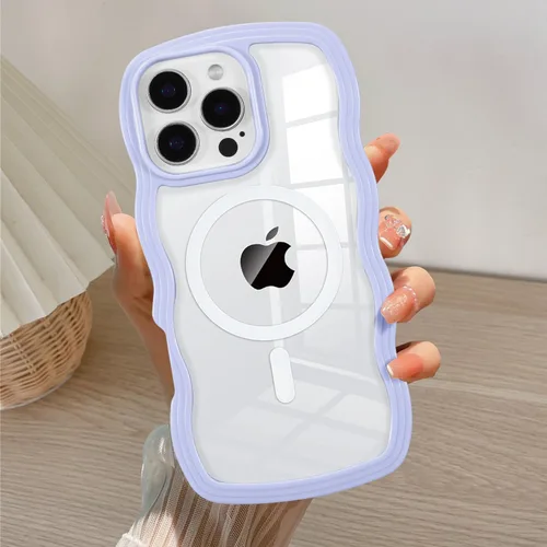 Vista 75 de QLTYPRI Funda magnética para iPhone 11 compatible con Magsafe, bonita funda transparente con marco de onda rizada para niñas y mujeres, parachoques