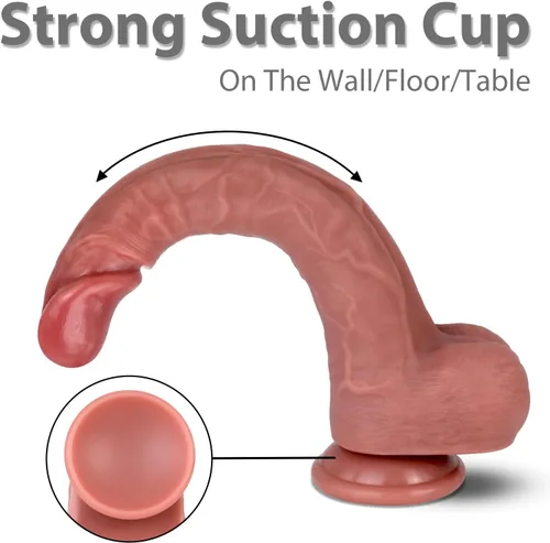 Vista 4 de Consolador realista de 9 pulgadas – Venas y textura de piel realistas, silicona gruesa con fuerte ventosa de succión, juguete adulto para placer