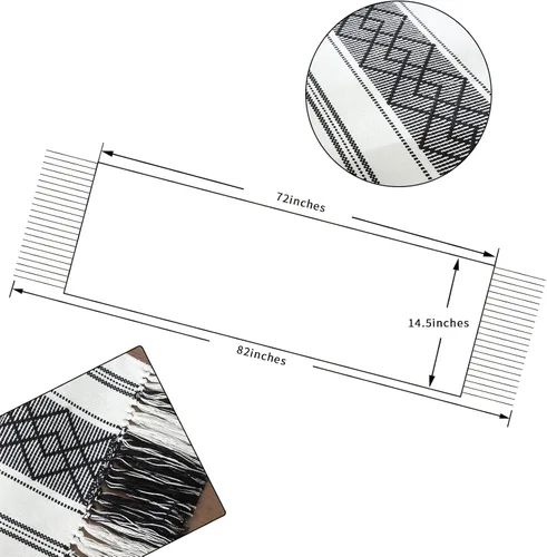 Vista 2 de Caminos de mesa tejidos estilo granja, caminos de mesa bohemios de 72 pulgadas de largo con borlas, elegantes caminos de mesa lavables para comedor