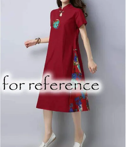 Vista 2 de Panda Legends Ethnic Style Retro Women's Cotton Linen Dress Chinese Style Improved Cheongsam Shirt Dress A-line