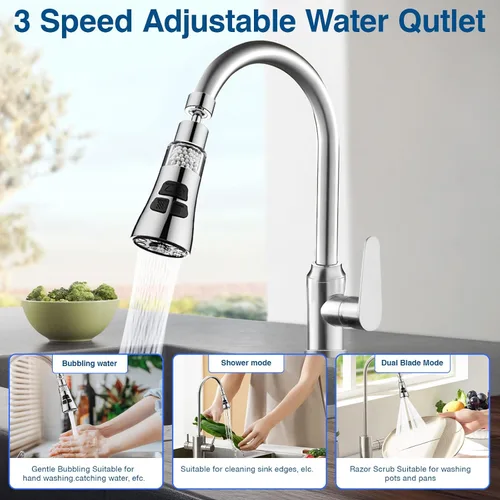 Vista 4 de Grifo de filtro de agua para fregadero, juego de filtro giratorio de 360° con 6 accesorios, extensor de rociador de 3 modos, purificador para quitar