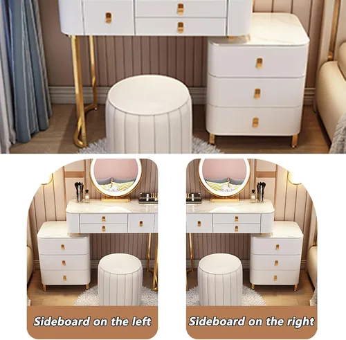 Vista 5 de Tocador, tocador de maquillaje con taburete acolchado, tocador con espejo iluminado LED y mesa auxiliar, mesa de maquillaje con 3 cajones