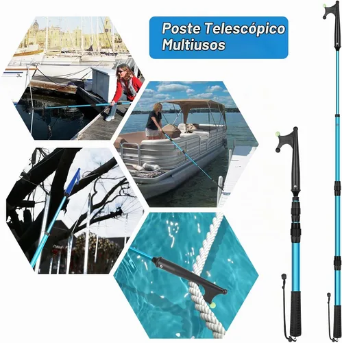 Vista 5 de SANLIKE Telescopic Boat Hook Luminous Extendable Marine Docking Pole Gaff Azul