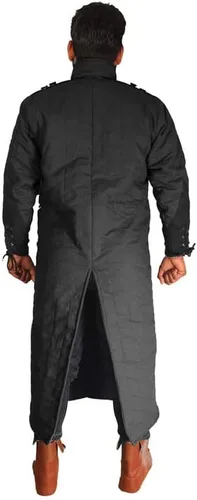 Vista 4 de Medieval gruesa acolchada longitud completa mangas Gambeson abrigo Aketon chaqueta, negro
