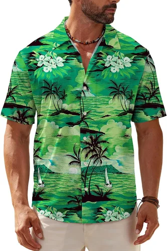 Vista 25 de KYKU Hawaiian Shirt for Men: Tropical Summer Beach Short Sleeve Button Down Shirt with Pocket