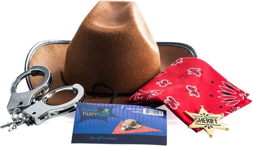 Vista 8 de Disfraz d sheriffSombrero vaquero con accesorios de cowboy Divertidos sombreros de fiesta de sheriff del oeste., M