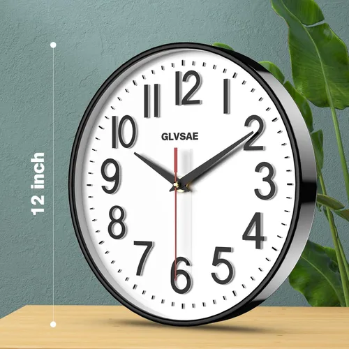Vista 2 de GLVSAE Reloj de pared de 12 pulgadas sin tictac, relojes de pared que funcionan con pilas, grandes, fáciles de leer con dial estereoscópico