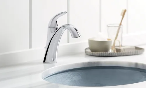 Vista 3 de Kohler K-45800-4-CP Alteo Grifo de lavabo de baño de un solo mango o centro con montaje de drenaje de metal en cromo pulido