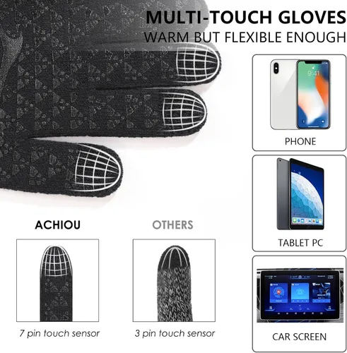 Vista 3 de Achiou - Guantes de invierno, guantes para hombres y mujeres, guantes de correr cálidos para pantalla táctil mejorados con forro térmico de punto