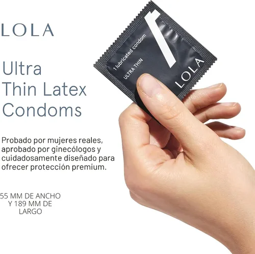 Vista 2 de LOLA - Condones ultradelgados de látex regulares - Condones ultradelgados con lubricante a base de silicona para piel sensible, lubricados con látex