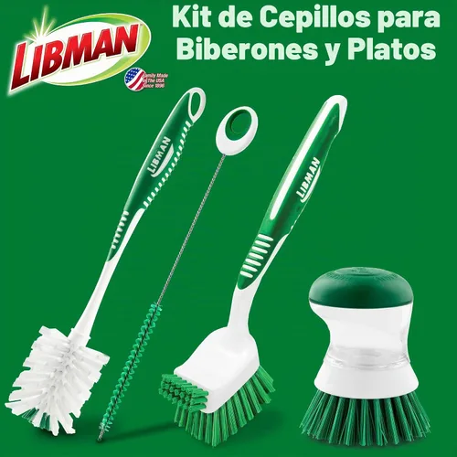 Vista 2 de Libman - Kit de cepillo para botellas y platos, cepillos de limpieza para uso en cocina, cepillo para pajilla, cepillos para fregar platos, cepillo