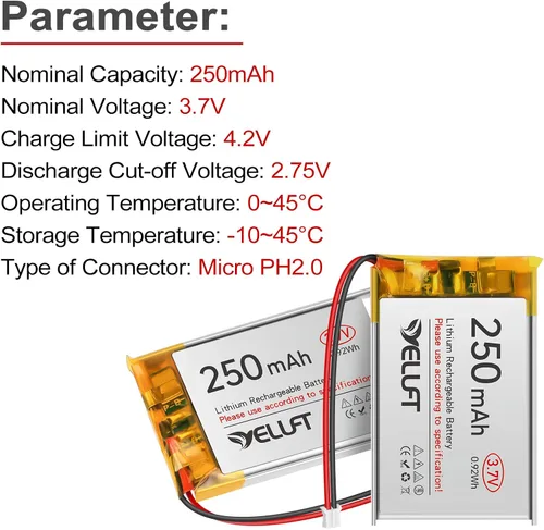 Vista 3 de 4pcs 3.7V 250mAh 502030 batería de polímero de litio 1S LiPo batería recargable con placa de protección, enchufe micro PH2.0 compatible con WisBlock