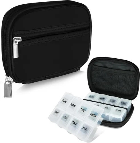 Vista 31 de Serfeymi Pastillero semanal para viaje, pastillero para bolso con pastillero extraíble de 7 días, organizador de medicamentos de viaje, contenedor