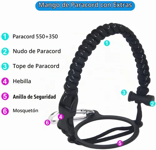 Vista 3 de Mango de cuerda de paracaídas con correa de hombro para correa de botella Hydro Flask Negro y blanco (Black and White Dot)