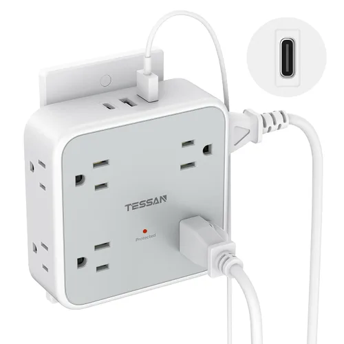 Vista 8 de TESSAN PD - Extensor de salida con protector de sobretensiones de 20 W