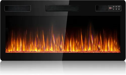 Vista 13 de BOSSIN Chimenea lineal ultrafina y silenciosa de 30 pulgadas, chimenea eléctrica empotrada y chimenea montada en la pared y en la pared