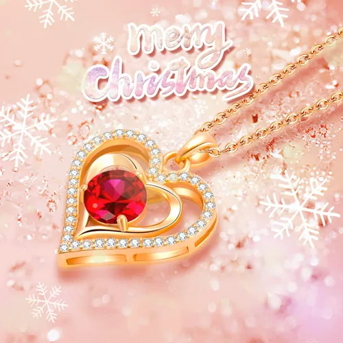 Vista 3 de capirosa Forever Love Heart Birthstone Necklaces for Women 925 Sterling Silver Rose Gold Pendant Diamond Jewelry Valentines Day Christmas