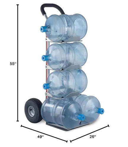 Vista 2 de Magline HBK128HM4 - Camión manual de agua con botella de aluminio, mango de bucle, ruedas neumáticas, plata, capacidad de carga de 500 libras, 55