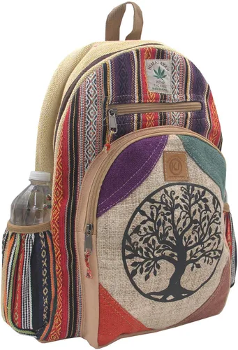 Vista 2 de KayJayStyles Natural - Mochila grande de cáñamo Nepal hecha a mano, Árbol de la vida