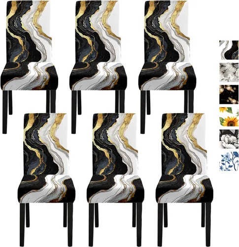 Vista 17 de ANNA QUEEN Juego de 6 fundas para sillas de comedor y cocina, fundas elásticas lavables para sillas de comedor, decoración elegante del hogar