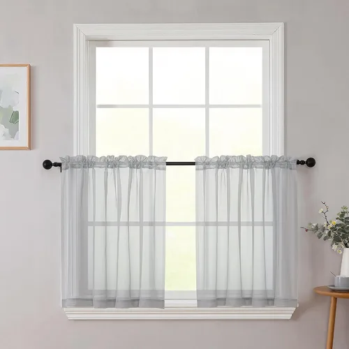 Vista 130 de 2 paneles de cortinas traslúcidas blancas para dormitorio, sala de estar, 96 pulgadas de largo, modernas, suaves, ligeras, con bolsillo para barra