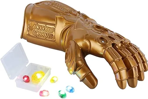Vista 6 de Hero Infinity Guantelete con luz LED con imán extraíble Infinity Gem Guantelete de juguete regalo para niños color dorado