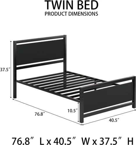Vista 2 de Catrimown - Bases de cama individuales con cabecero, base de cama metálica de tamaño individual con fuerte soporte de listones de acero, cama
